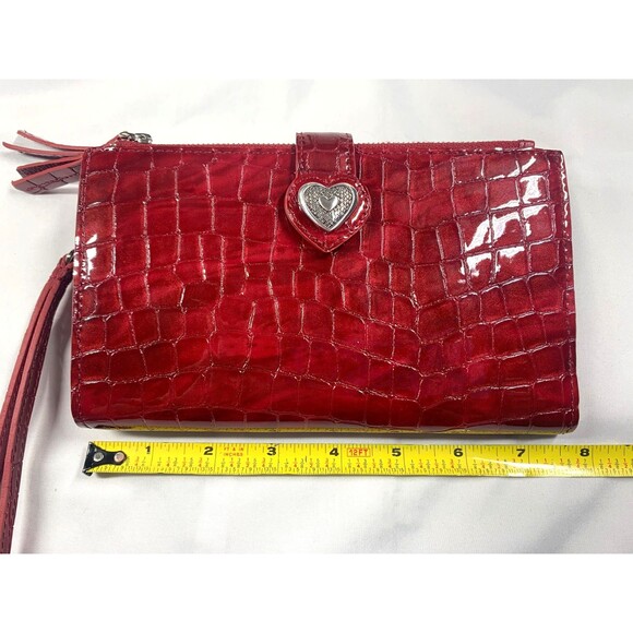Brighton BELLISSIMO HEART Lipstick Croco Leather Wristlet Double Zip Wallet EUC - Picture 4 of 15